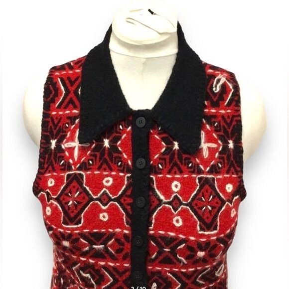 Susan Bristol Vintage Women’s Hand Embroidered 100% Wool Sweater Vest, size M - Picture 3 of 9